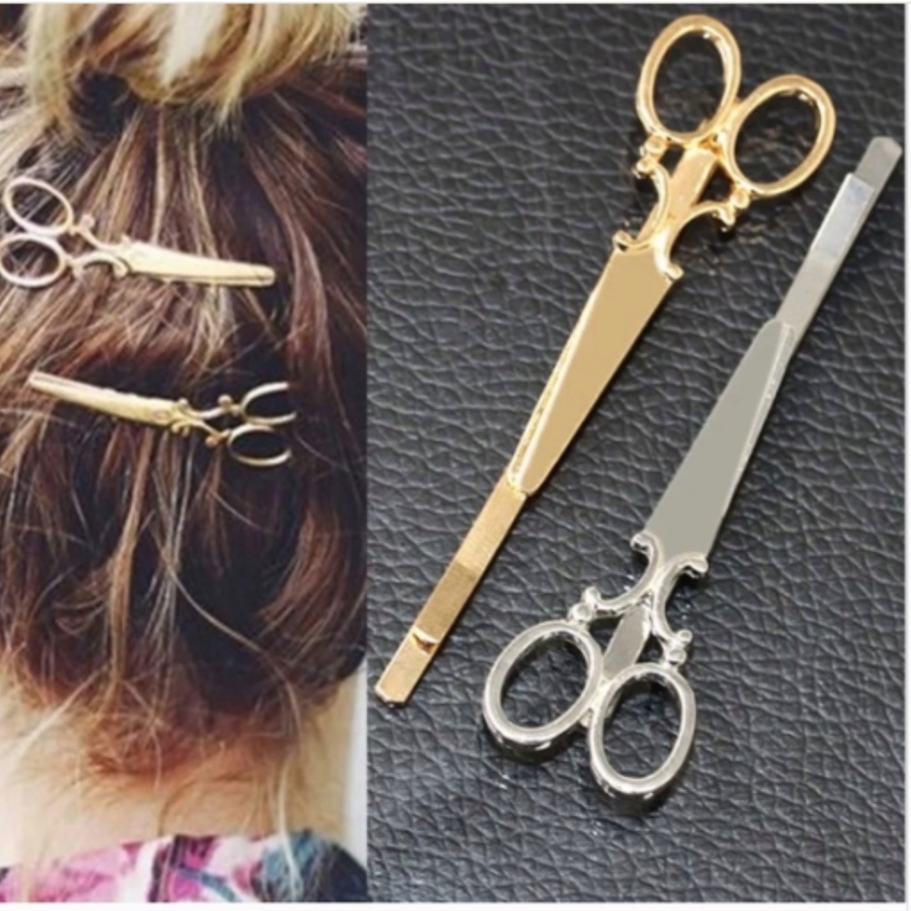 Silver Scissors Hair Clips - Picture 2 of 6